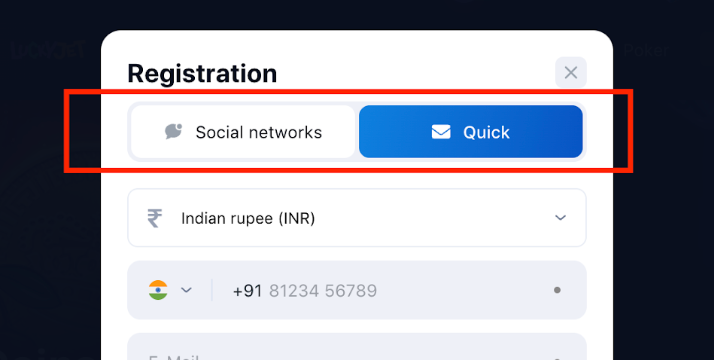 1win website registration window